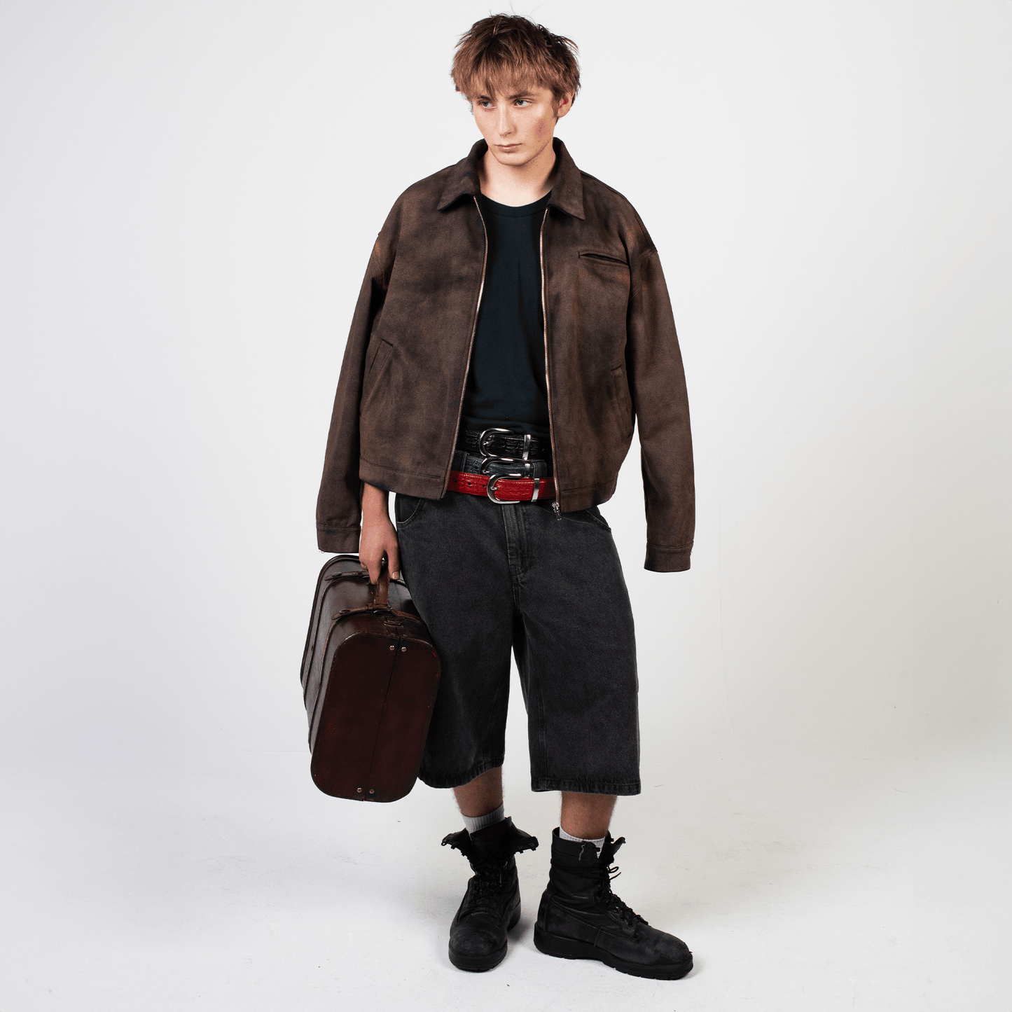 Black/Red Stitch Chrome Jorts - Wear Wojo