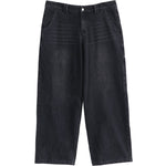 Sunfaded black heavyweight baggy denim with chrome leather back patch by WOJO