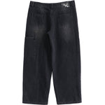 Sunfaded black heavyweight baggy denim with chrome leather back patch by WOJO