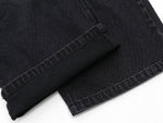 Sunfaded black heavyweight baggy denim with chrome leather back patch by WOJO