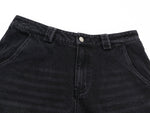 Sunfaded black heavyweight baggy denim with chrome leather back patch by WOJO