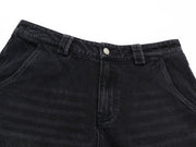 Sunfaded black heavyweight baggy denim with chrome leather back patch by WOJO