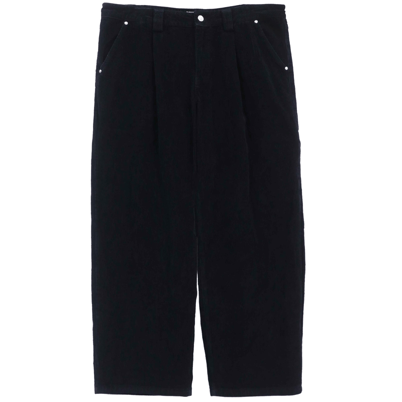 Black corduroy trousers with front pleats and a relaxed fit by WOJO