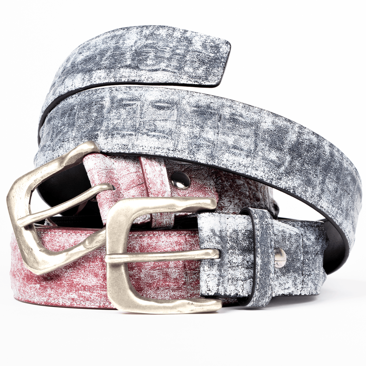 Black Cracked Paint Croc Belt - Wear Wojo