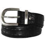 Black crocodile-embossed leather belt with stainless steel buckle by WOJO