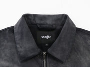 Black ultra-heavyweight cotton canvas painter jacket with cropped boxy fit by WOJO