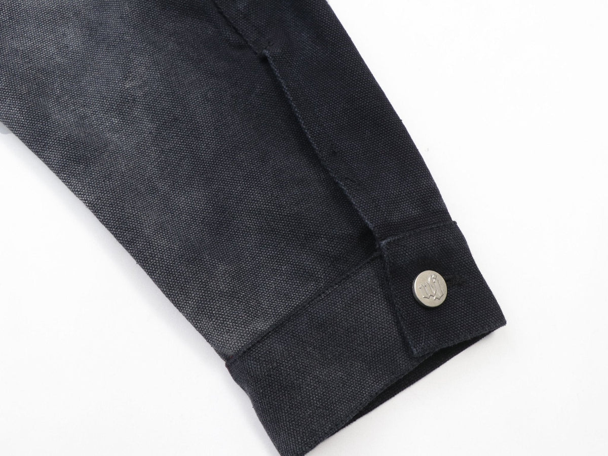 Black ultra-heavyweight cotton canvas painter jacket with cropped boxy fit by WOJO