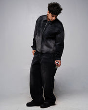 Black ultra-heavyweight cotton canvas painter jacket with cropped boxy fit by WOJO