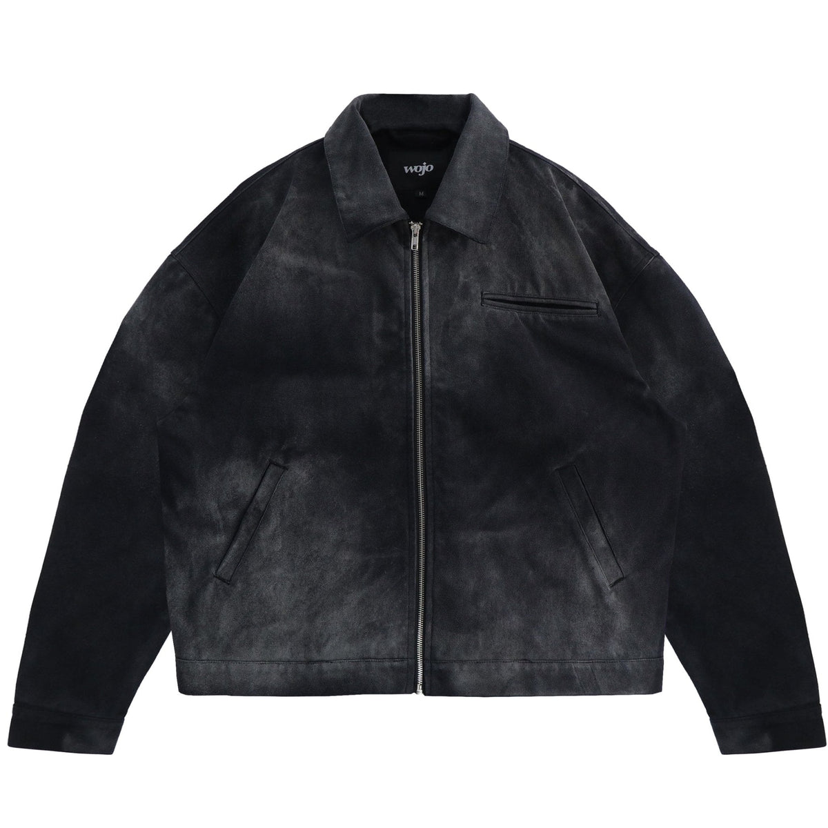 Black ultra-heavyweight cotton canvas painter jacket with cropped boxy fit by WOJO
