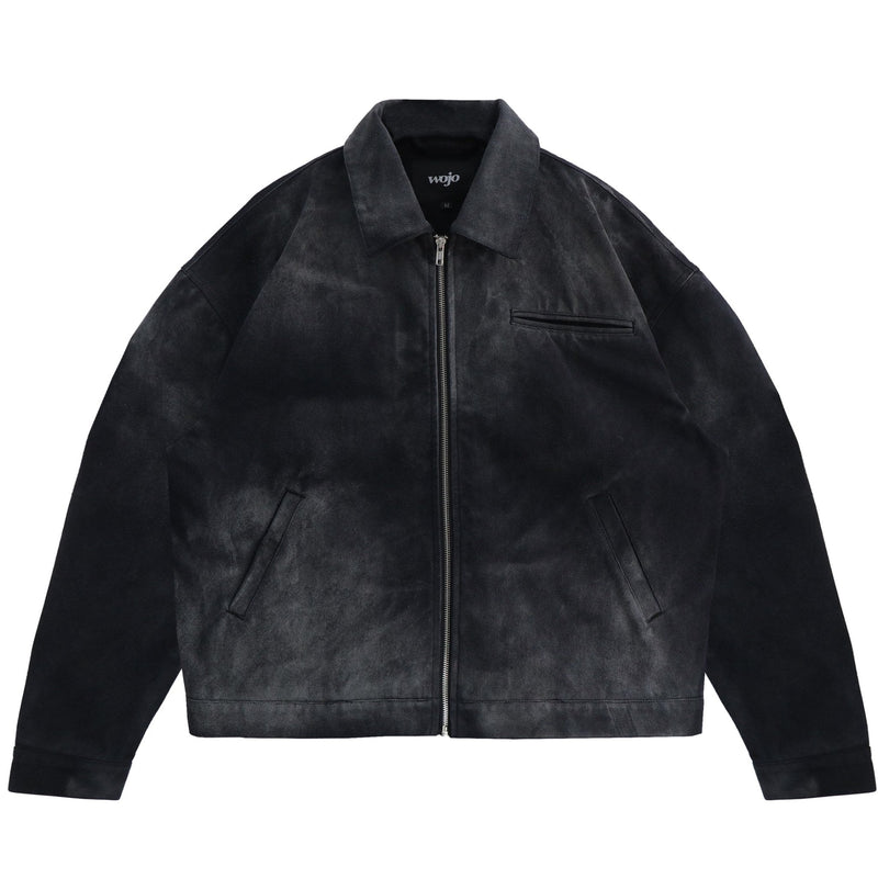 Black ultra-heavyweight cotton canvas painter jacket with cropped boxy fit by WOJO