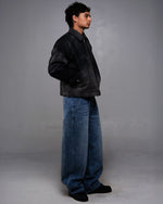 Black ultra-heavyweight cotton canvas painter jacket with cropped boxy fit by WOJO