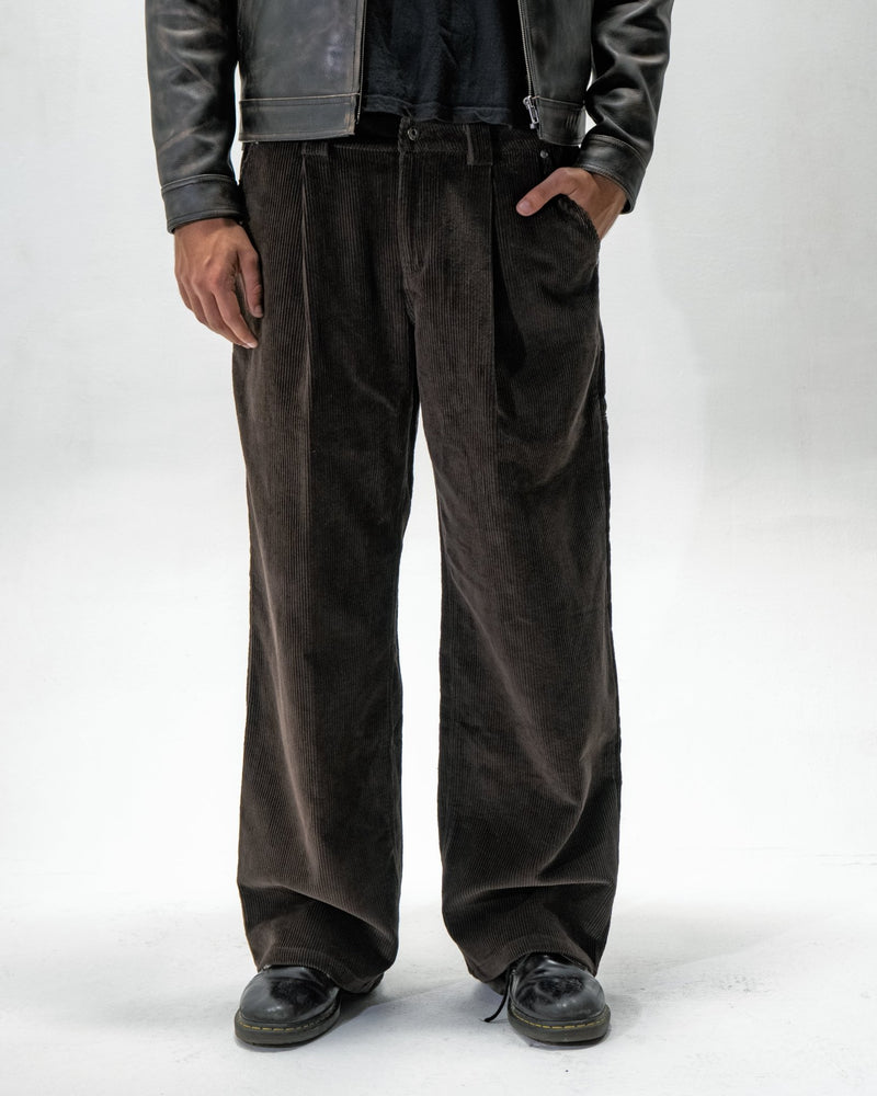 Brown wide-wale corduroy trousers with a relaxed straight fit by WOJO