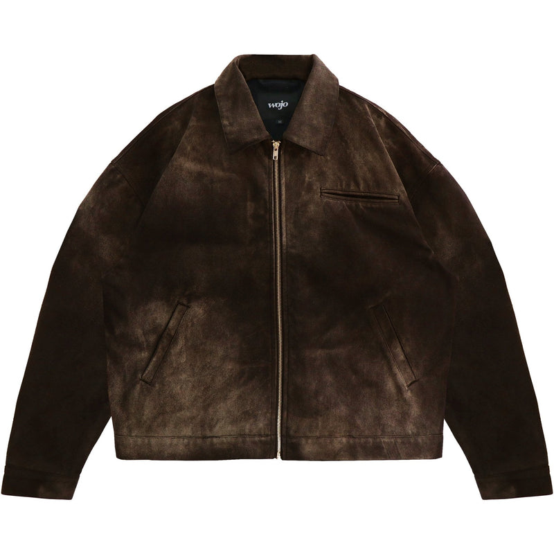Sunfaded brown ultra-heavyweight cotton canvas painter jacket by WOJO