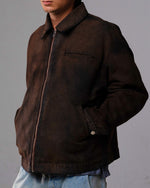 Sunfaded brown ultra-heavyweight cotton canvas painter jacket by WOJO
