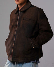 Sunfaded brown ultra-heavyweight cotton canvas painter jacket by WOJO