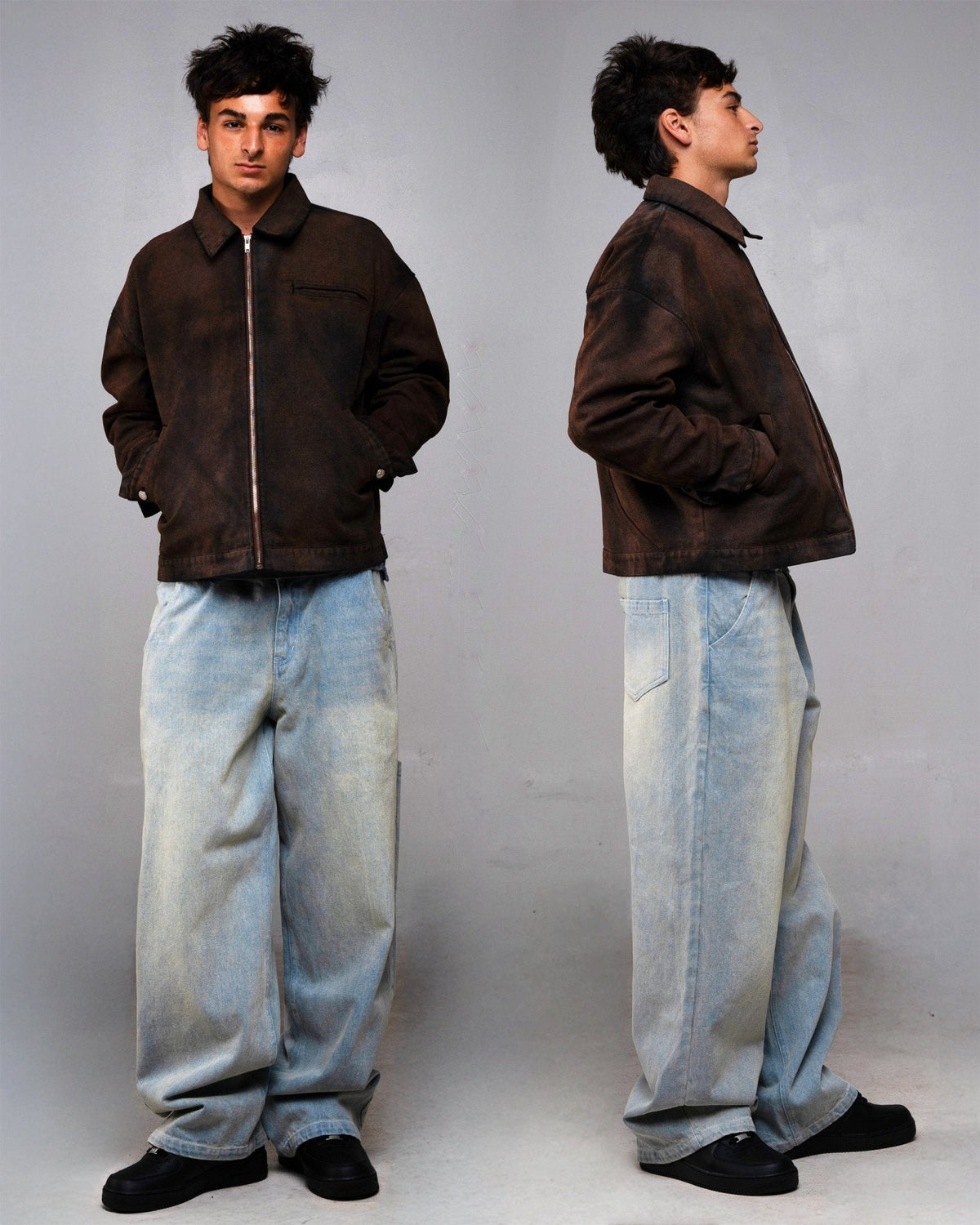 Sunfaded brown ultra-heavyweight cotton canvas painter jacket by WOJO