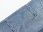 Sunfaded classic blue heavyweight baggy denim with chrome leather back patch by WOJO