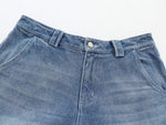 Sunfaded classic blue heavyweight baggy denim with chrome leather back patch by WOJO