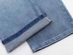 Sunfaded classic blue heavyweight baggy denim with chrome leather back patch by WOJO