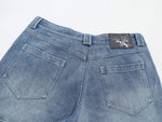 Sunfaded classic blue heavyweight baggy denim with chrome leather back patch by WOJO