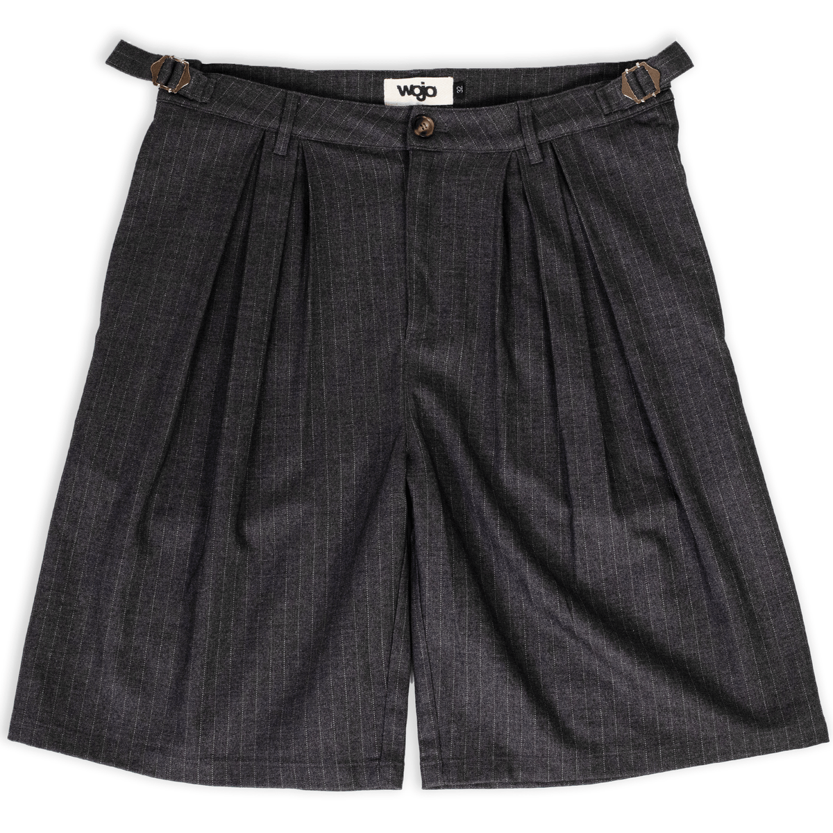 Grey pinstripe wide-leg shorts in heavyweight rayon twill by WOJO