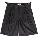 Grey pinstripe wide-leg shorts in heavyweight rayon twill by WOJO