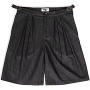 Grey pinstripe wide-leg shorts in heavyweight rayon twill by WOJO