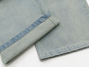 Sunfaded ice blue heavyweight baggy denim with chrome leather back patch by WOJO