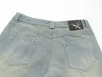 Sunfaded ice blue heavyweight baggy denim with chrome leather back patch by WOJO