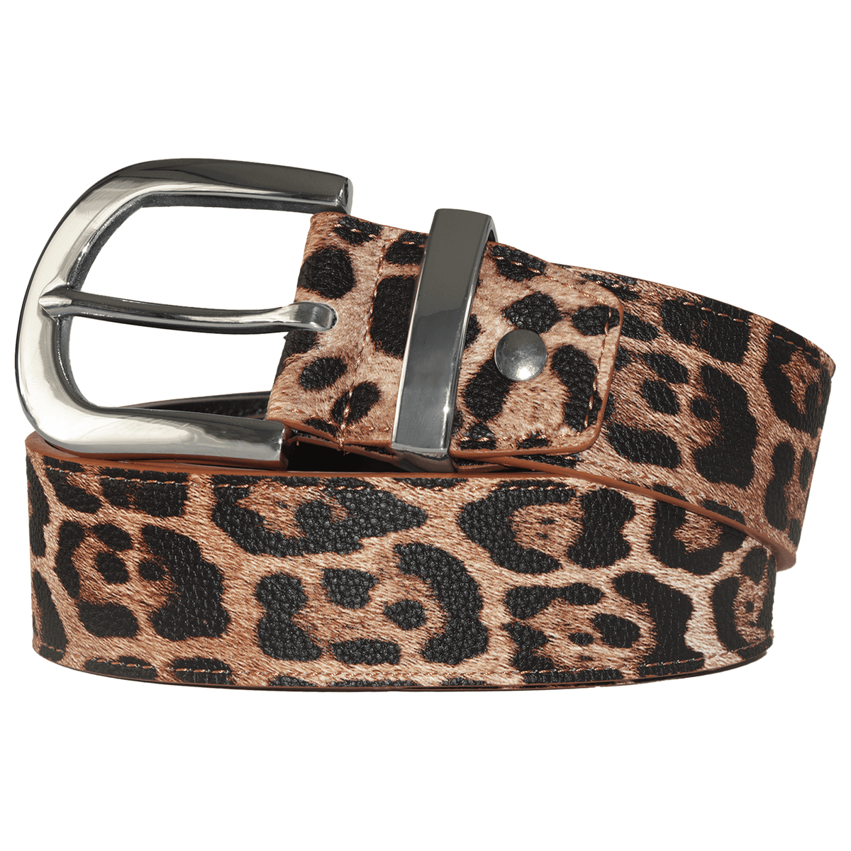 Leopard print leather belt with stainless steel buckle by WOJO