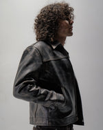 Leopard print genuine leather jacket with a boxy oversized fit by WOJO