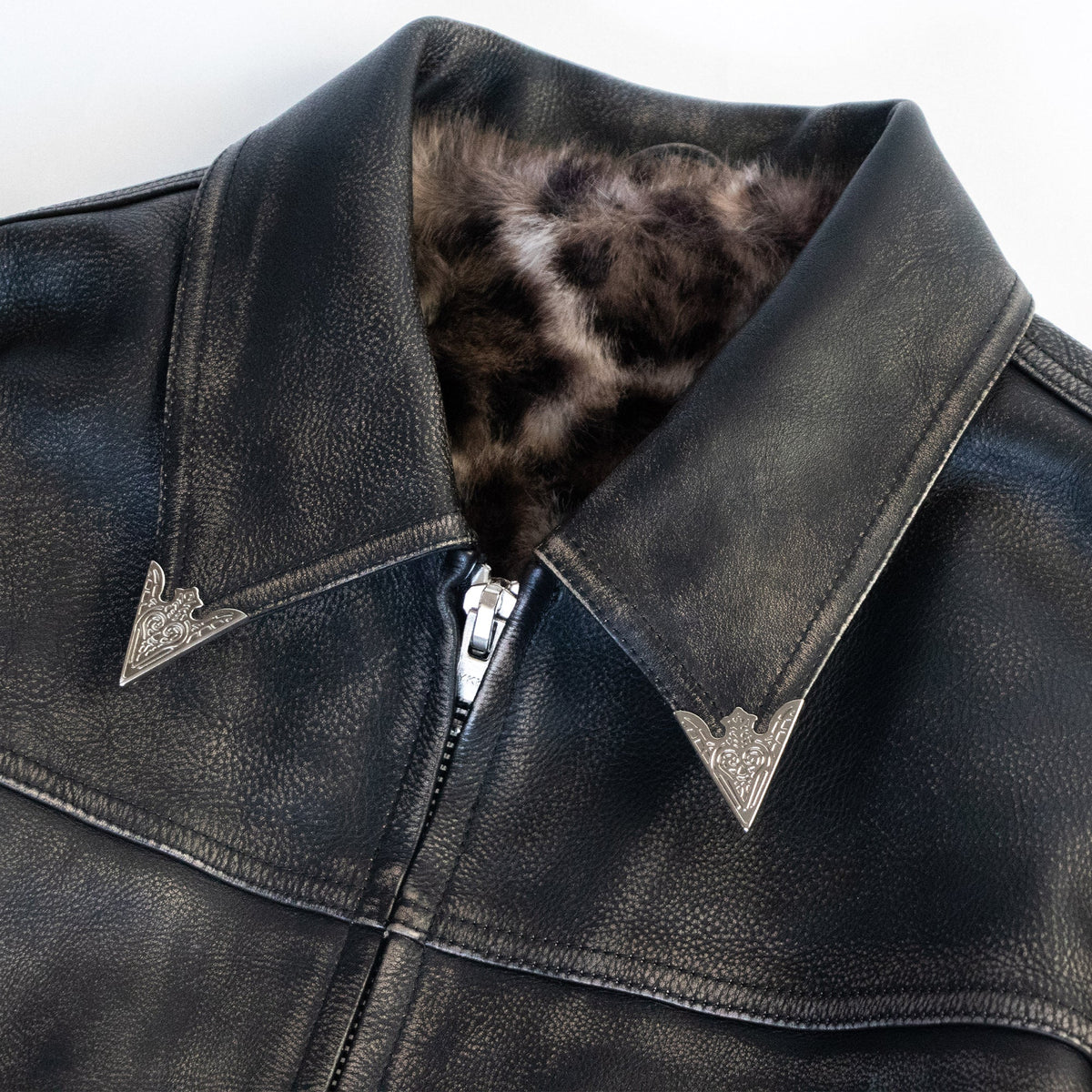Leopard print genuine leather jacket with a boxy oversized fit by WOJO