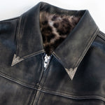 Leopard print genuine leather jacket with a boxy oversized fit by WOJO