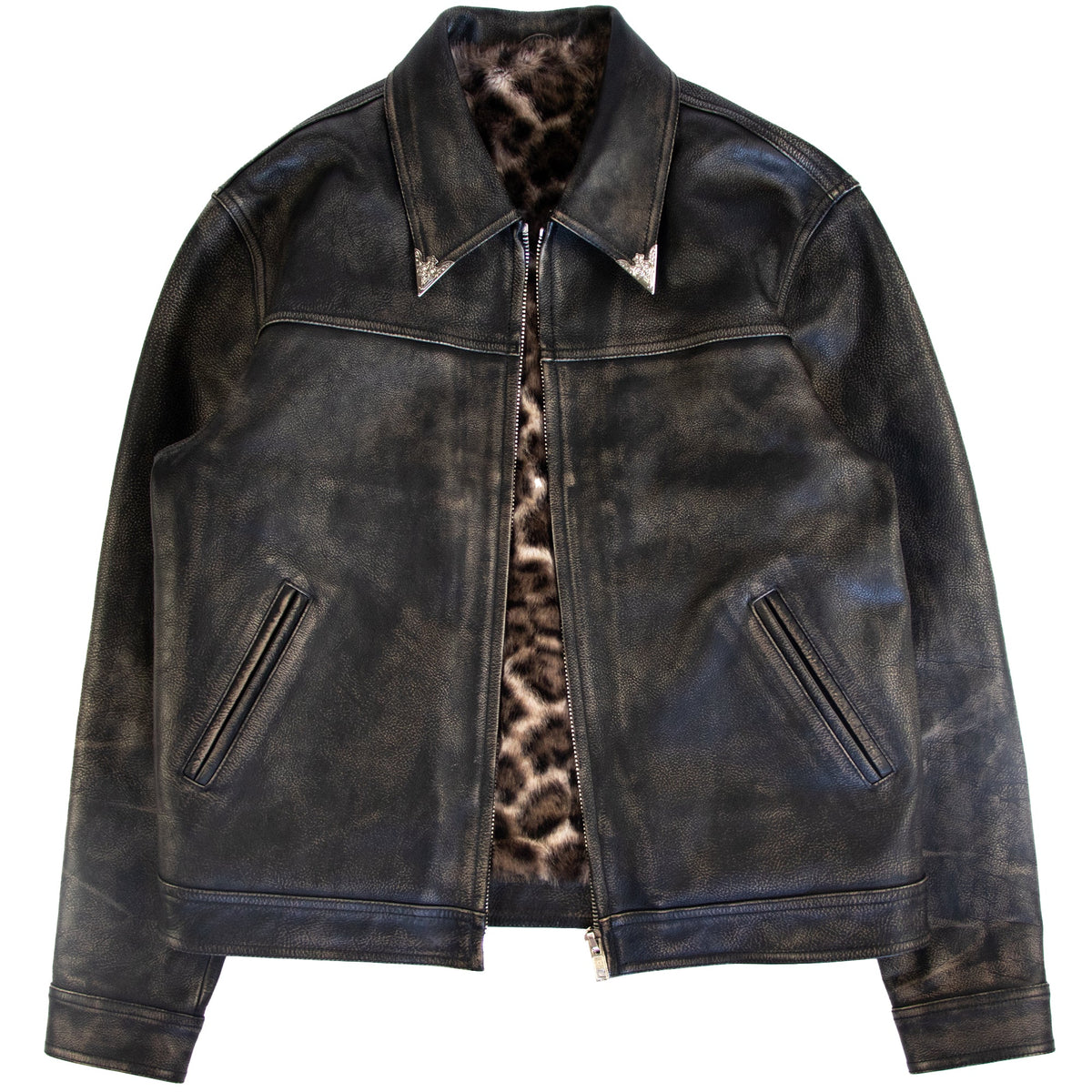 Leopard print genuine leather jacket with a boxy oversized fit by WOJO