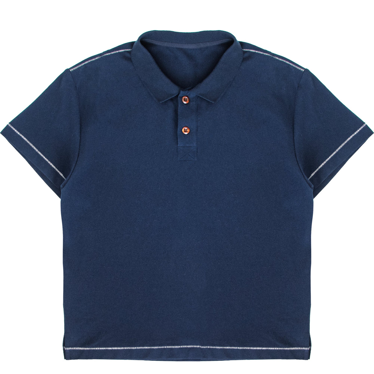 Navy blue cotton pique polo with single-stitch details by WOJO