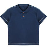 Navy blue cotton pique polo with single-stitch details by WOJO
