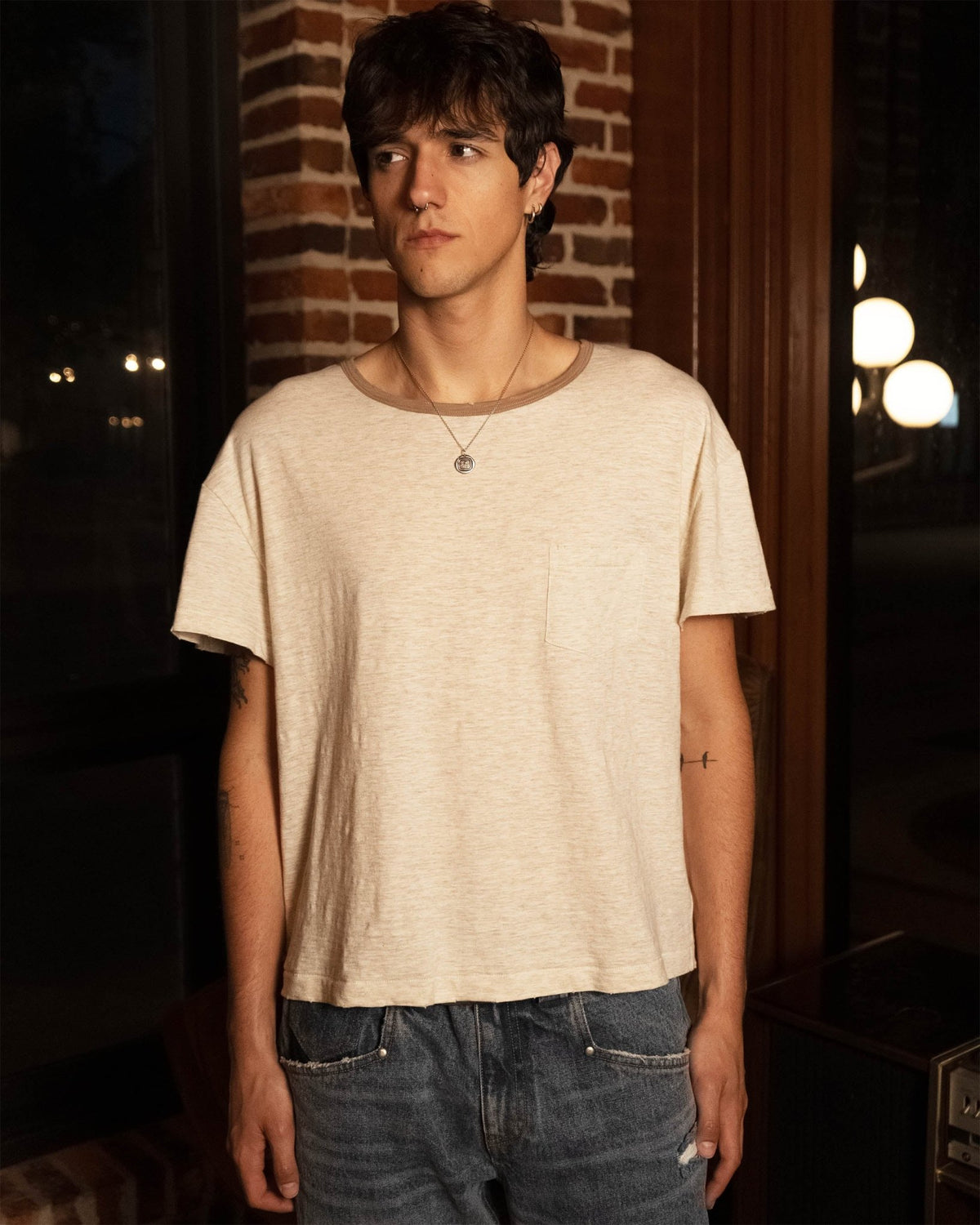 Oatmeal Ringer Tee - Wear Wojo