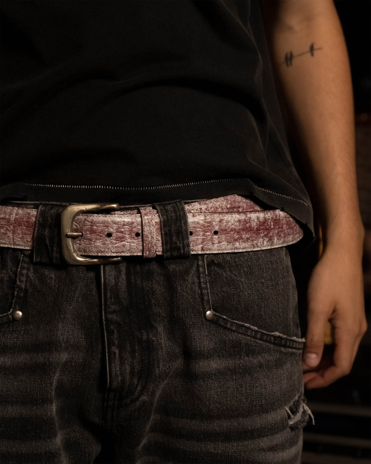 Red Cracked Paint Croc Belt - Wear Wojo
