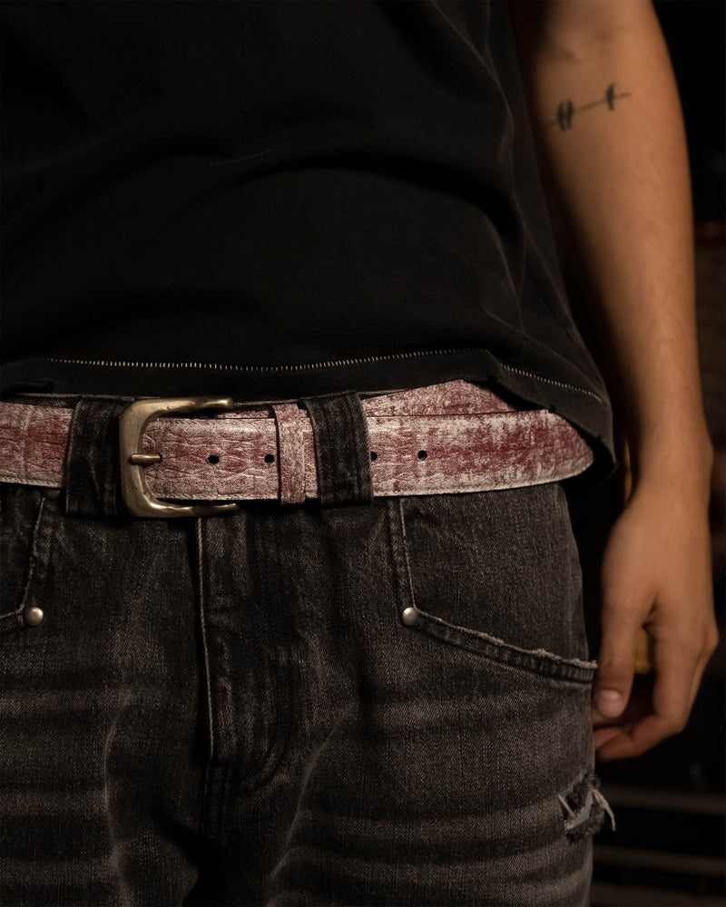 Red Cracked Paint Croc Belt - Wear Wojo