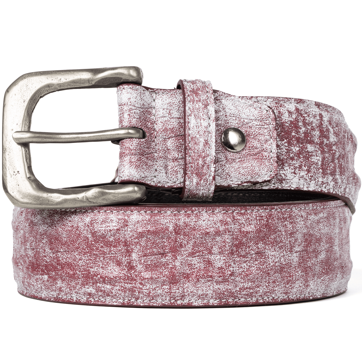 Red Cracked Paint Croc Belt - Wear Wojo