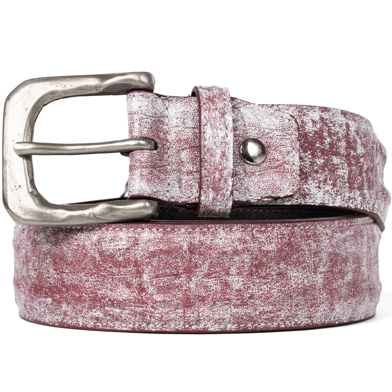 Red Cracked Paint Croc Belt - Wear Wojo