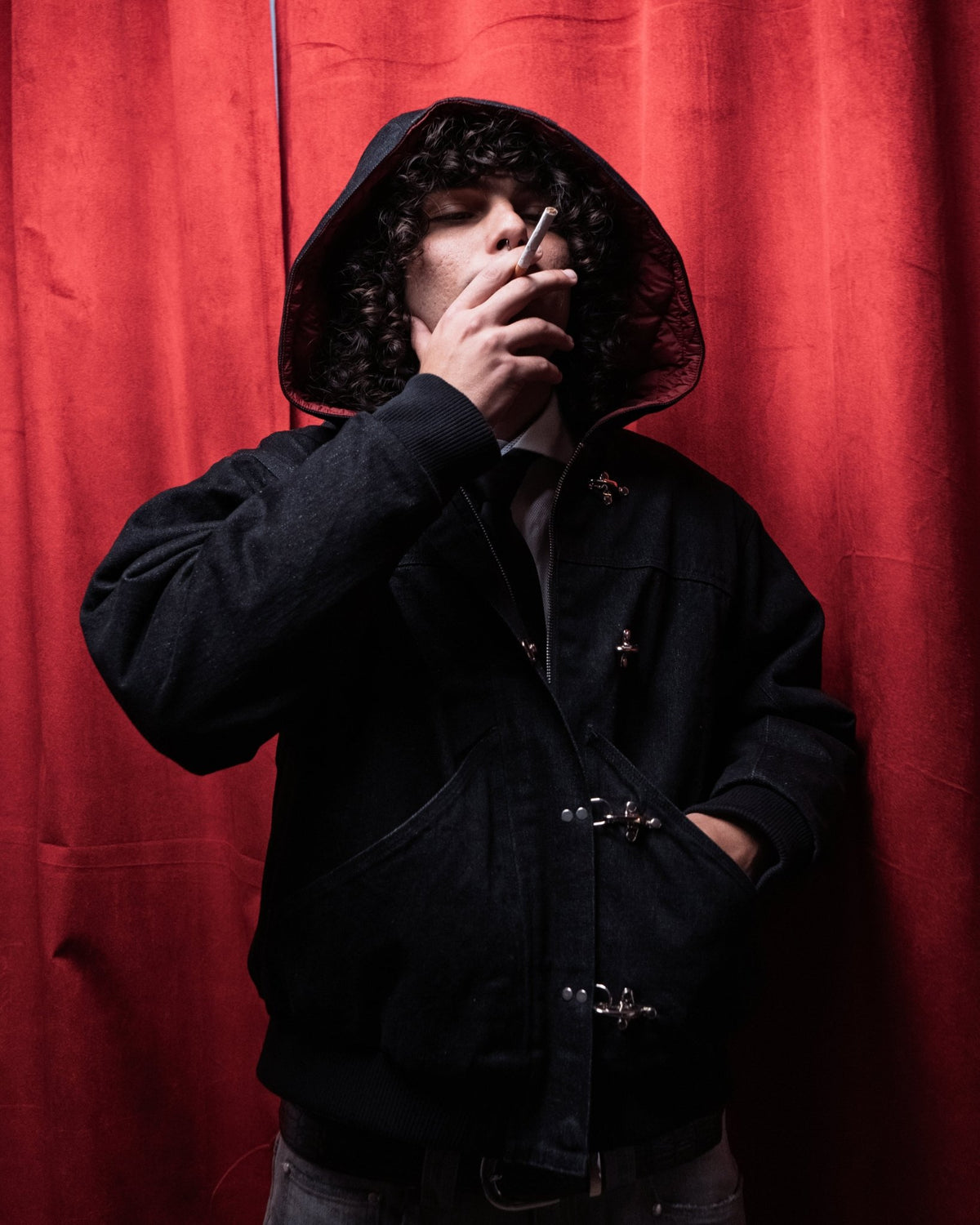 Slub denim bomber jacket with quilted lining by WOJO