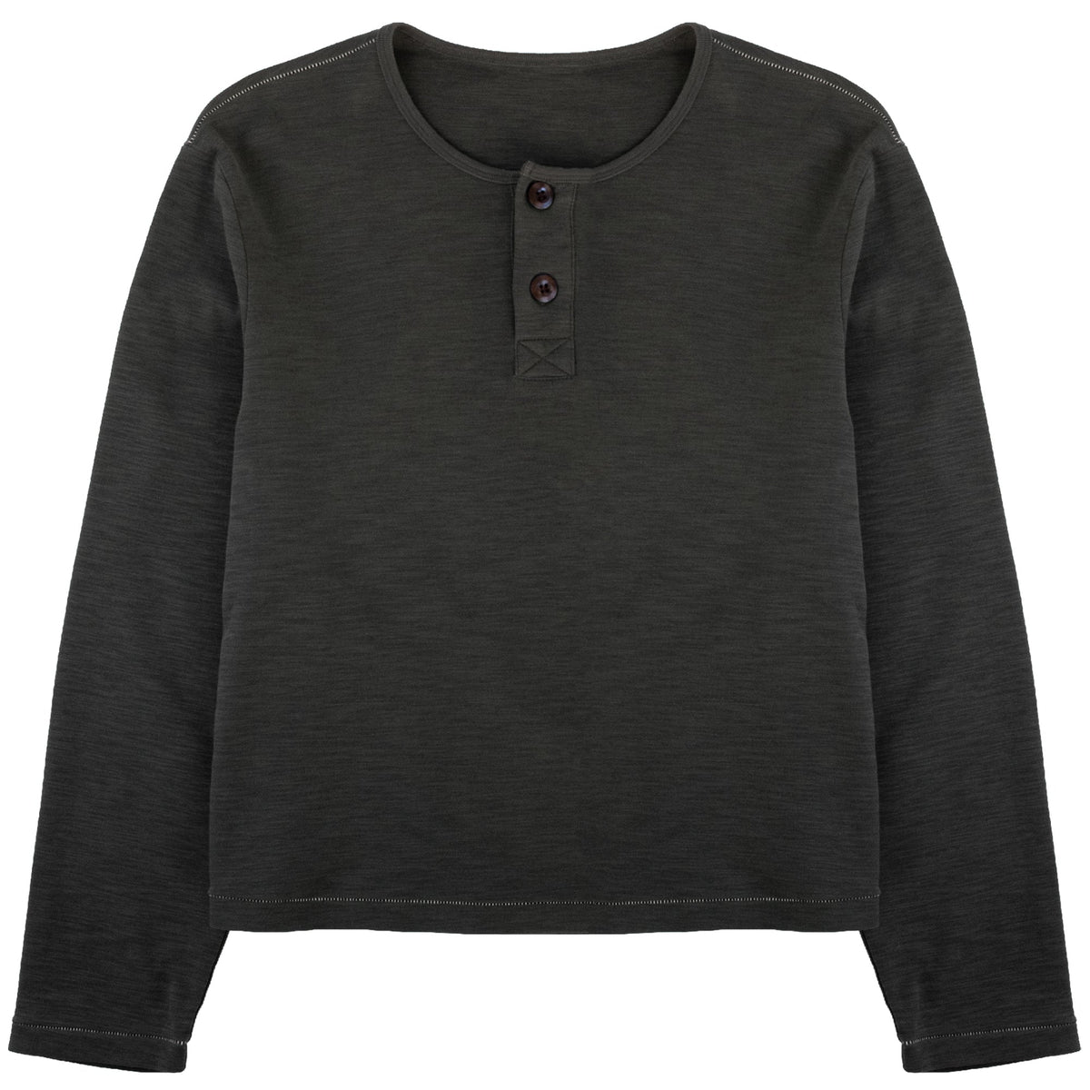 Grey slub cotton jersey henley with single-stitch details by WOJO