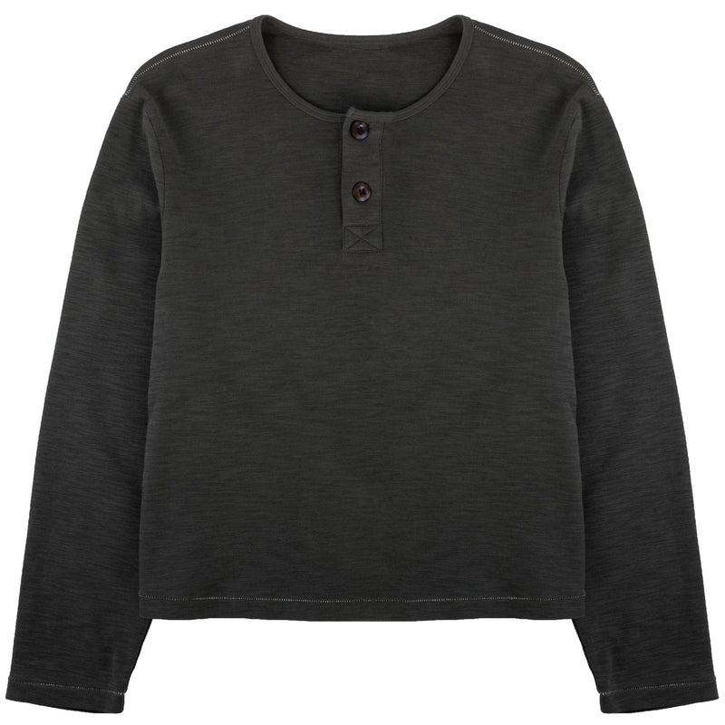 Grey slub cotton jersey henley with single-stitch details by WOJO