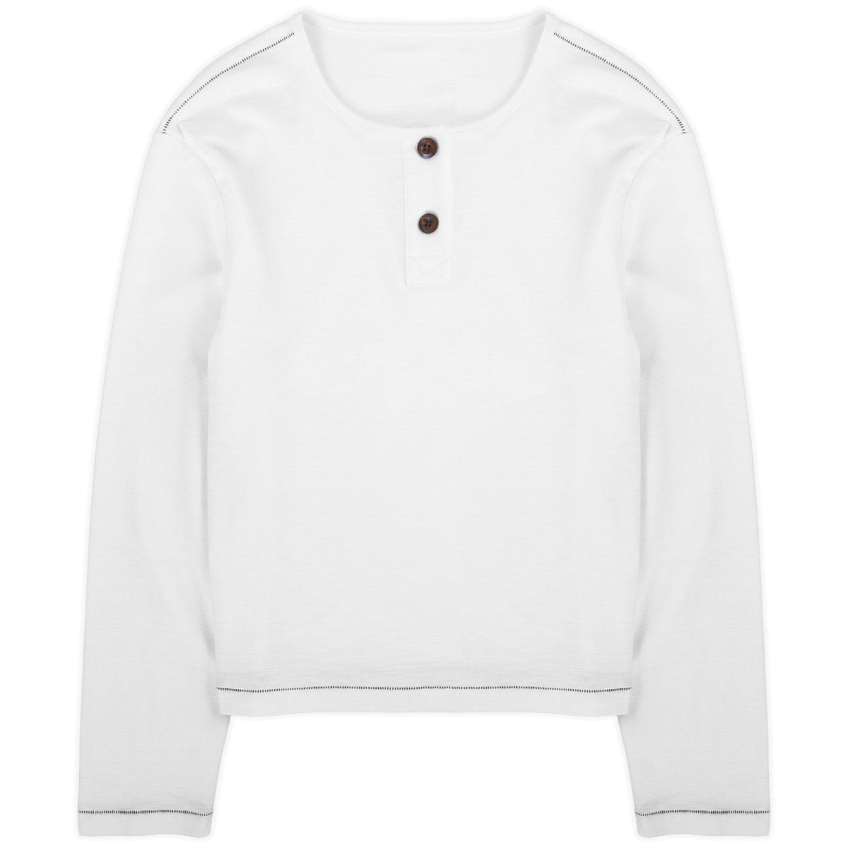 White slub cotton jersey henley with single-stitch details by WOJO
