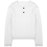 White slub cotton jersey henley with single-stitch details by WOJO