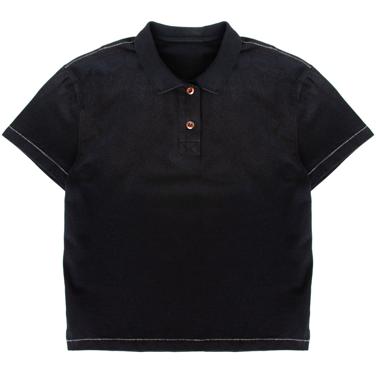 Sunfaded black cotton pique polo with single-stitch details by WOJO