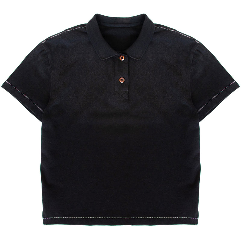 Sunfaded black cotton pique polo with single-stitch details by WOJO