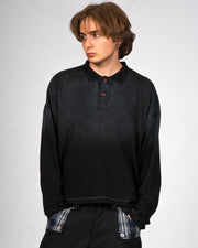 Sunfaded rib-knit cotton long sleeve polo with single-stitch details by WOJO