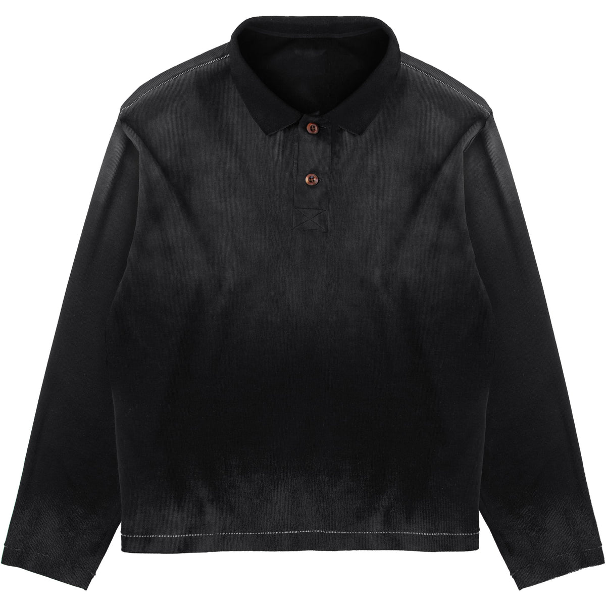 Sunfaded rib-knit cotton long sleeve polo with single-stitch details by WOJO